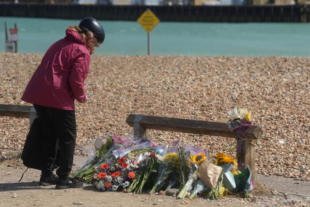 Flowers and messages at Shoreham Lifeboat Station car park on Thursday, August 20. Photo: Eddie Mitchell