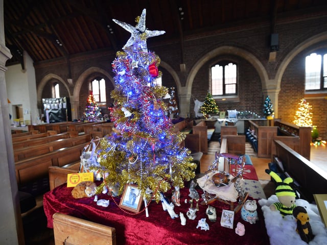 Christmas Tree Festival 2023 at St Michael and All Angels, Glassenbury Drive, Bexhill. This year's theme is Saints.