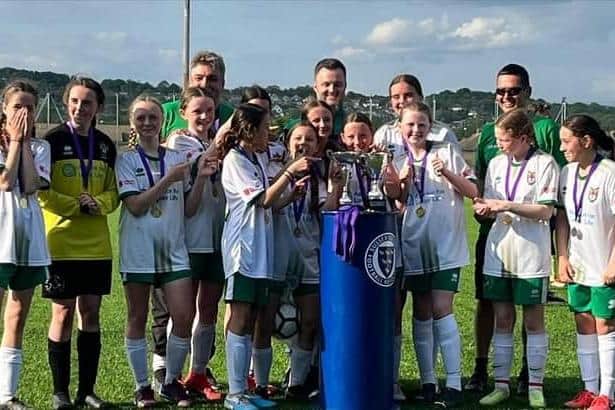 Bognor U13 Girls Green are celebrating completing the Sussex League and Cup double | Picture - contributed