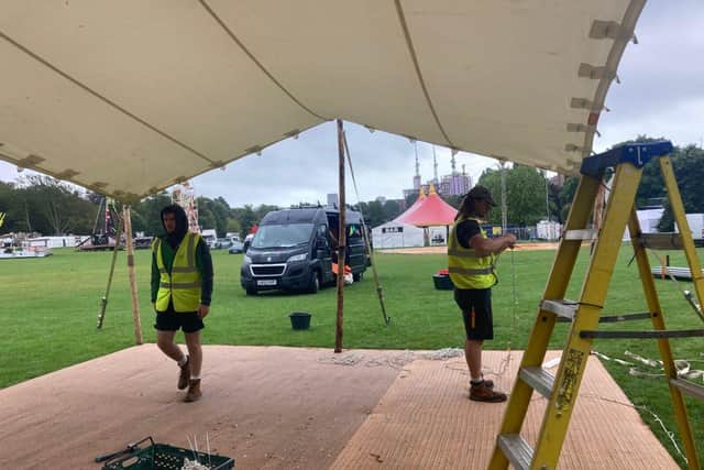 Events Under Canvas team setting up tents at Brighton Pride