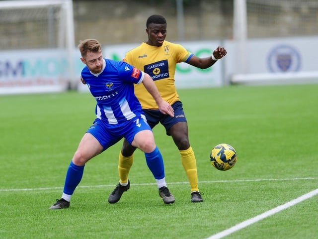 Action from Lancing FC's 1-0 home loss to East Grinstead Town in the Isthmian south east division