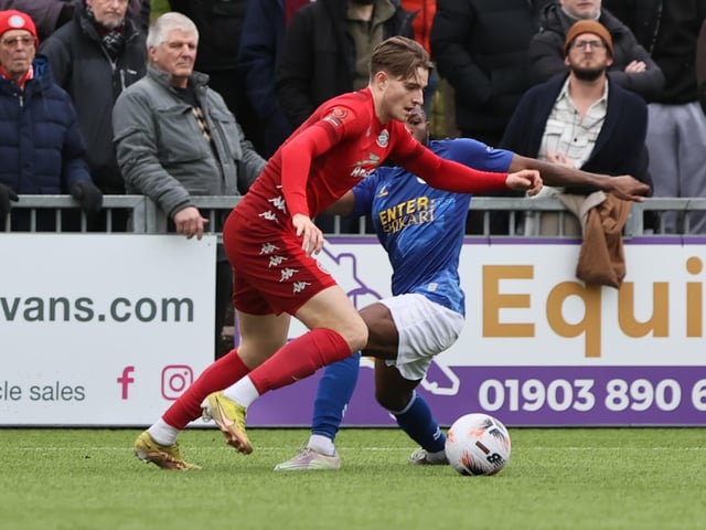 Action from Worthing and St Albans' nine-goal thriller in the National League South at Woodside Road