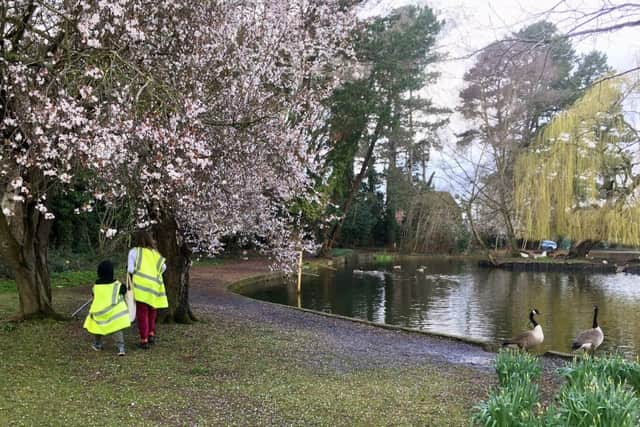 Young people litter-picking at Storrington Mill Pond