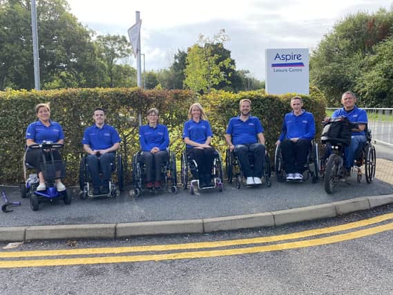 Aspire provided assistive technologies for people with spinal injuries at Royal Sussex County Hospital. Left to right: Jo Grover, Alan Patterson, Joyce Willson, Lindsay Liggett, Matthew Bassett, Glyn 