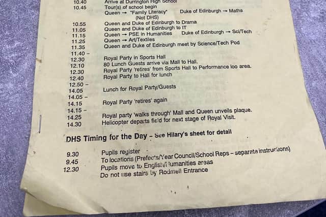 'A Royal Bulletin': Here was the itinerary for the Queen's visit to Durrington High School in 1999