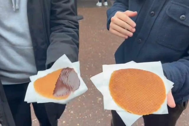 Stroopwafles are an iconic dish in the Netherlands. We tried the classic and chocolate flavours from the Rudi's stall in an Amsterdam market