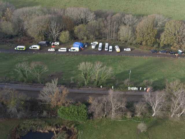 Alexandra Morgan body search, Rock Lane, Hastings. BTP searching railway line. Kent police officers and East Sussex Fire and Rescue Service searching woods and streams. Picture by Eddie Mitchell/Dan Jessup