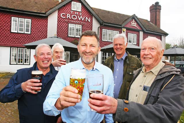 Phil Shoubridge, licensee at The Crown, Turners Hill with from left, Richard Jakeman, Bruce Deacon, Ian Pullin, and Tony Martin.