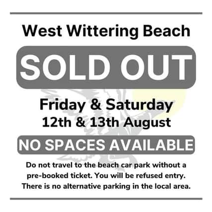 West Wittering’s beach car park has sold out at the upcoming heatwave at the end of the week.