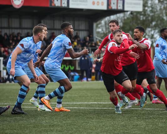 Eastbourne Borough - pictured here in weekend action against Cheshunt - drew 0-0 at Farnborough on Tuesday night | Picture: Andy Pelling