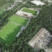 An aerial impression of the proposed new football stadium