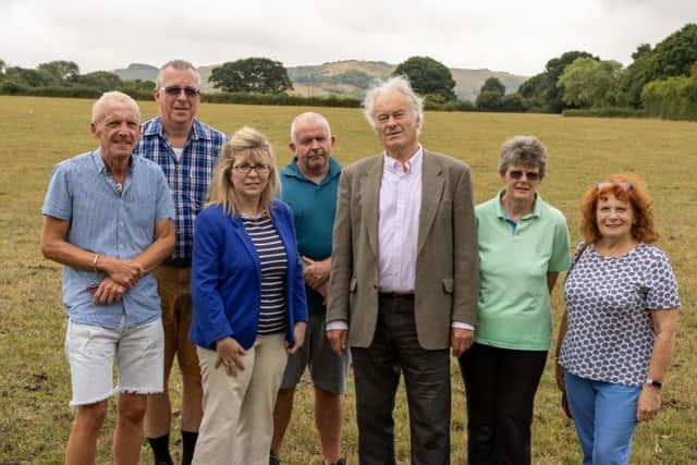 Lewes MP Maria Caulfield with objectors to the Mornings Mill Farm development
