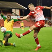 BARNSLEY, ENGLAND - NOVEMBER 03:  Owen Dodgson of Barnsley in action during the Emirates FA Cup First Round match between Barnsley and Horsham at Oakwell Stadium on November 03, 2023 in Barnsley, England. (Photo by Ben Roberts Photo/Getty Images)