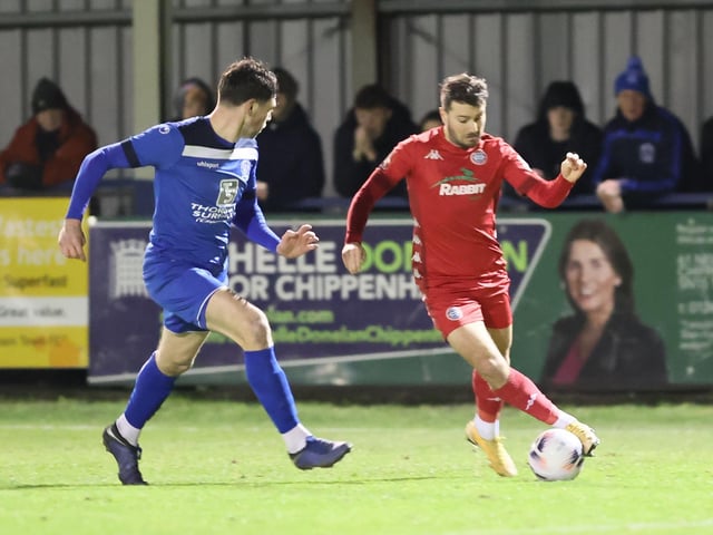 Action from Worthing FC's 1-1 draw at Chippenham in the National League South