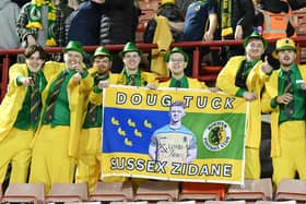 Horsham fans celebrating after the Emirates FA Cup First Round match between Barnsley and Horsham at Oakwell Stadium.