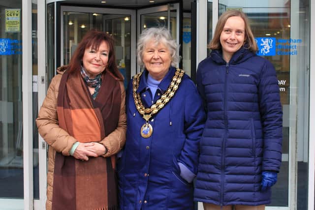 Horsham council leader Claire Vickers with council chairman Kate Rowbottom and council chief executive Jane Eaton.