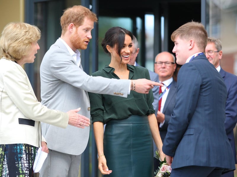 DM18100332a.jpg. Harry and Meghan, the Duke and Duchess of Sussex, open the University of Chichester's Tech Park. Talking to Jack Greenwood, president of the students' union. Photo by Derek Martin Photography