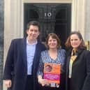 Olly’s Future founder Ann Feloy, centre, with vice-chair Oskar Schortz and UCL Medical School director Professor Faye Gishen at 10 Downing Street