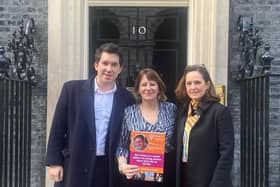 Olly’s Future founder Ann Feloy, centre, with vice-chair Oskar Schortz and UCL Medical School director Professor Faye Gishen at 10 Downing Street