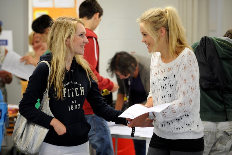A-level students at Central Sussex College, Haywards Heath, receive their results
