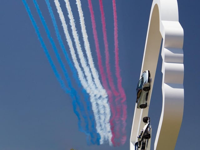 The Red Arrows fly overhead. Photo: Michael John Reed.