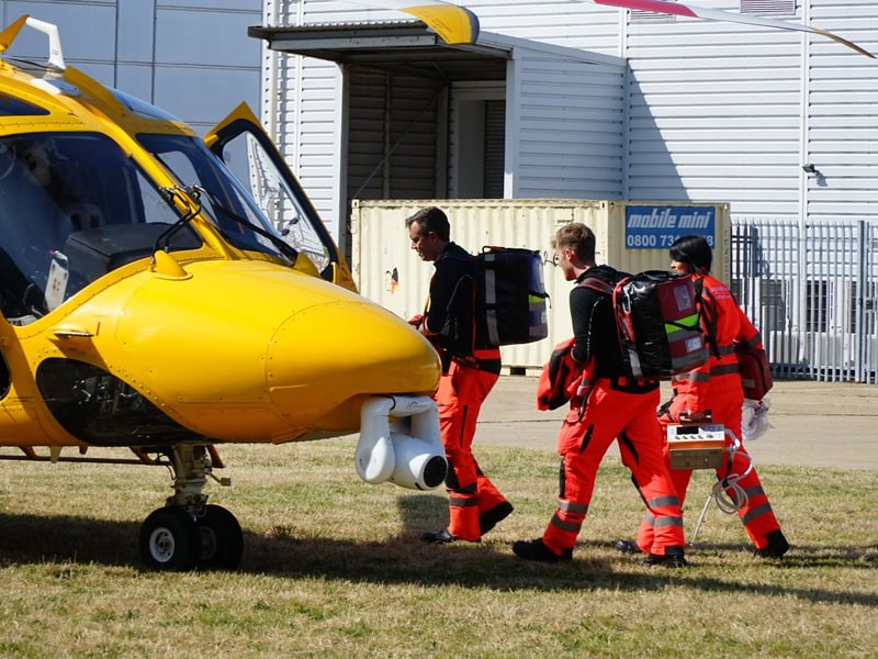 The air ambulance by The Crumbles in Eastbourne