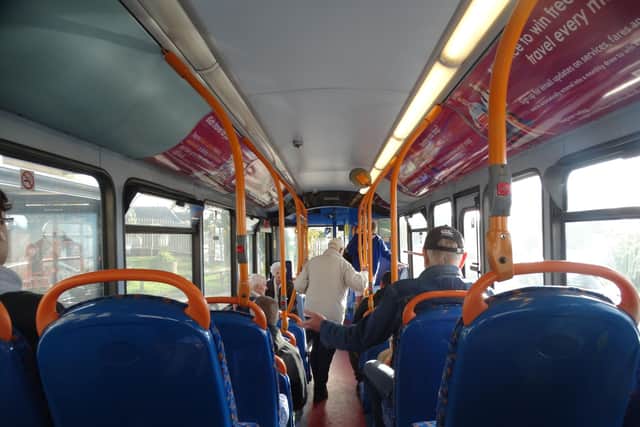 Inside a bus a bus in Eastbourne