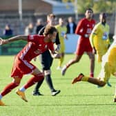 Mo Khedidji in action against Hassocks - and he scored the third Lancing goal that sealed victory | Picture: Stephen Goodger