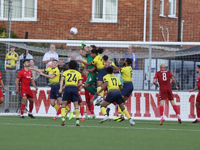 Action from Worthing's National League South clash at home to Farnborough at Woodside Road