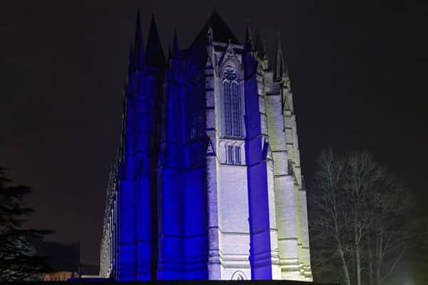 Lancing College taking part in Light Up Blue. Picture: Donna Felstead