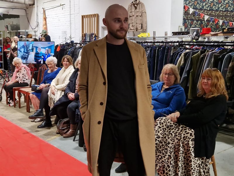A Prada coat at £50, worn by recruitment manager Julian Lewis, along with an M&S jumper at £4.50, Debenhams trousers at £7 and M&S shoes at £3.50