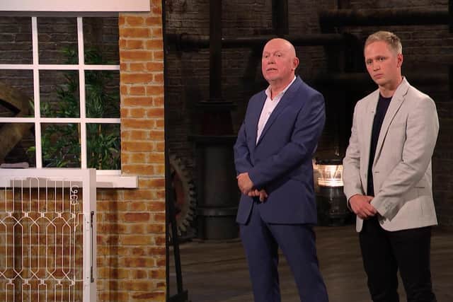Horsham father and son Peter and Chris Maxted making their pitch on the set of Dragon's Den