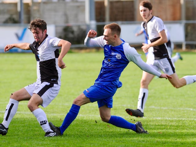 Action from Shoreham's 4-2 win at East Preston in division one of the Southern Combination League