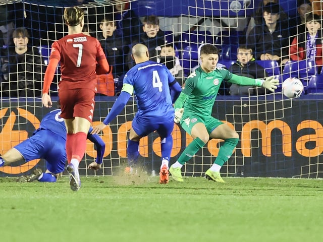 Action from Worthing FC's 1-1 draw at Chippenham in the National League South