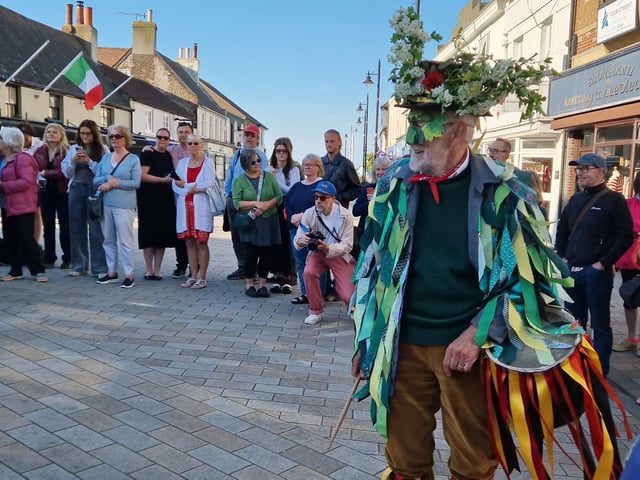 Sompting Village Morris celebrating May Day 2025 in Shoreham, where a large crowd gathered at 7am to watch to fun