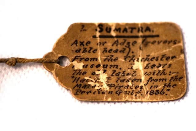 Museum label attached to Sumatran axe acquired by Captain Fuller from the original Chichester Museum. Picture: The Novium Museum / Submitted