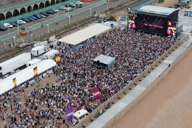 Fatboy Slim performed on Brighton seafront last night (July 21) in front of thousands of fans. Photo taken from a video from Eddie Mitchell.