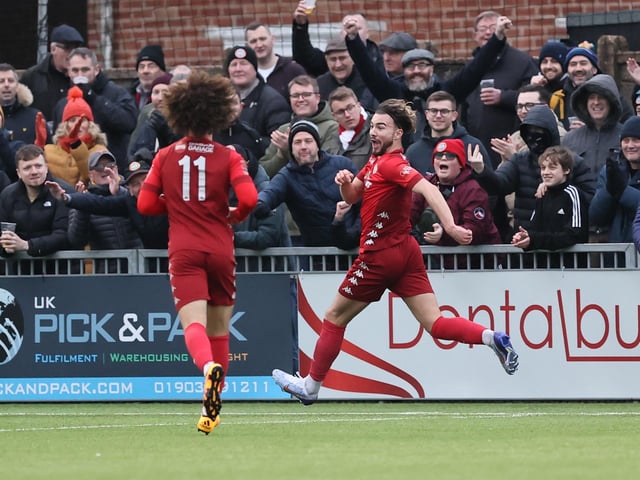 Action from Worthing's superb 3-0 win at home to Dartford in the National League South at Woodside Road