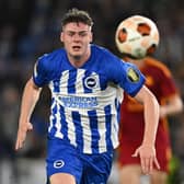 BRIGHTON, ENGLAND - MARCH 14: Evan Ferguson of Brighton in action during the UEFA Europa League 2023/24 round of 16 second leg match between Brighton & Hove Albion and AS Roma at the Amex Stadium on March 14, 2024 in Brighton, England. (Photo by Mike Hewitt/Getty Images)