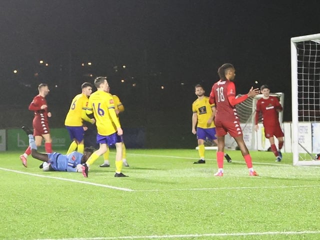 Action from Worthing FC's 4-0 win at Lancing FC in the third round of the Sussex Senior Cup