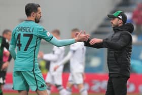 Sassuolo goalkeeper Andrea Consigli (left) has lauded new Brighton & Hove Albion boss Roberto De Zerbi as ‘the strongest manager’ they’ve worked under. Picture by Emilio Andreoli/Getty Images