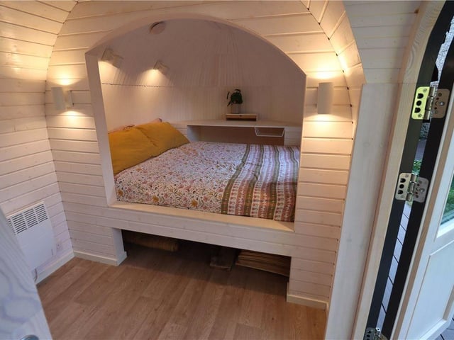 Each pod has a bed area, kitchenette and private shower room with toilet