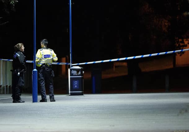 Photos show scenes of crime officers (SOCO) guarding the scene at Broadfield Barton shops in Crawley – and collecting evidence for an investigation.