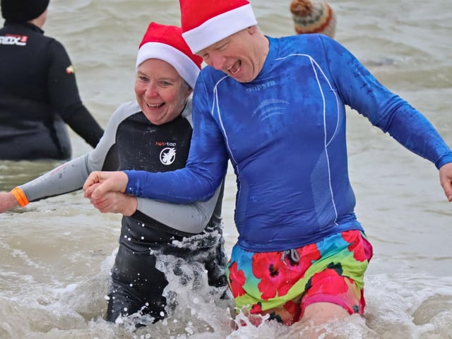 Littlehampton RNLI fundraisers organised a December Dip from Littlehampton East Beach