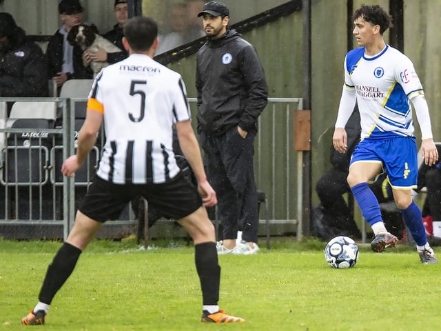 Action between Peacehaven & Telscombe and Haywards Heath Town in the final SCFL premier game of the 23-24 season