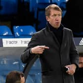 Graham Potter gestures on the touchline during the Premier League match between Leeds United and Brighton and Hove Albion at Elland Road in Leeds.