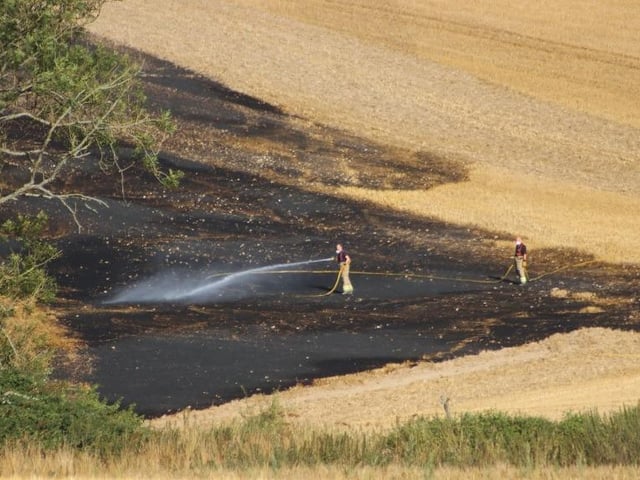 Firefighters successfully extinguished a fire in a field at Upwaltham, close to the A285. Photo: Jack Chiverton