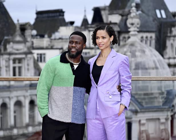 Kevin Hart and Gugu Mbatha-Raw attend the "LIFT" Photocall at The Corinthia Hotel on January 11, 2024 in London, England. (Photo by Gareth Cattermole/Getty Images)