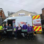 Power of giving. Electricity workers in Crawley collected food and household goods for Crawley Open House, which supports people who are homeless across Sussex. Picture contributed