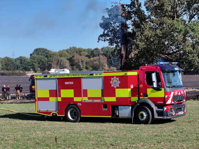 West Sussex Fire and Rescue Service said – at 3.40pm on Saturday – that crews were ‘dealing with a fire in a field’. It was reported close to West Chiltington Lane, near Coneyhurst.